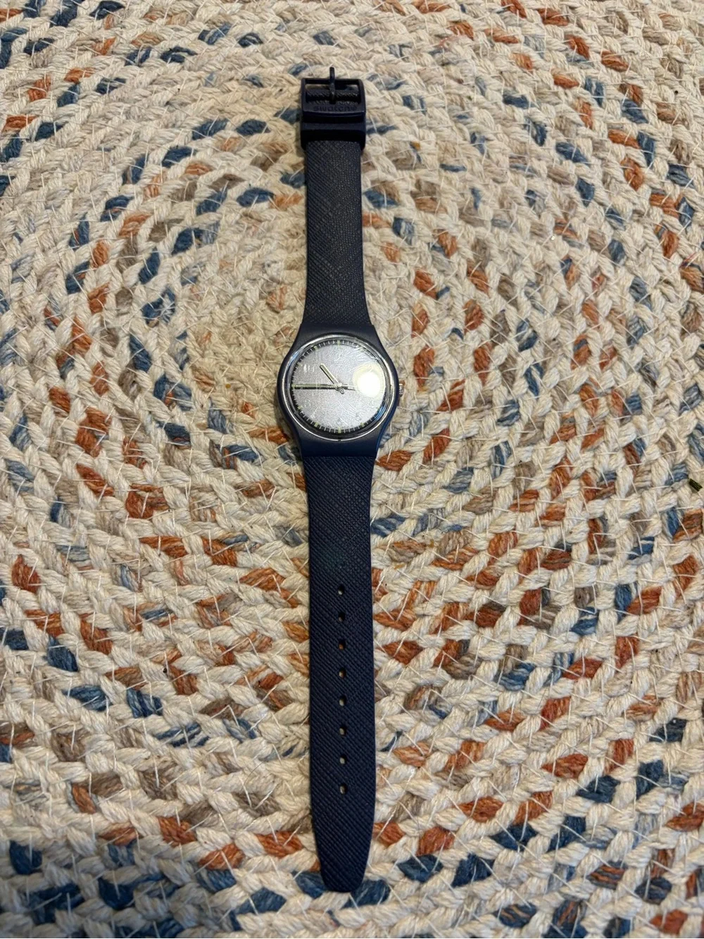 Swatch Navy Blue Silicone Strap Watch (Dark Blue)